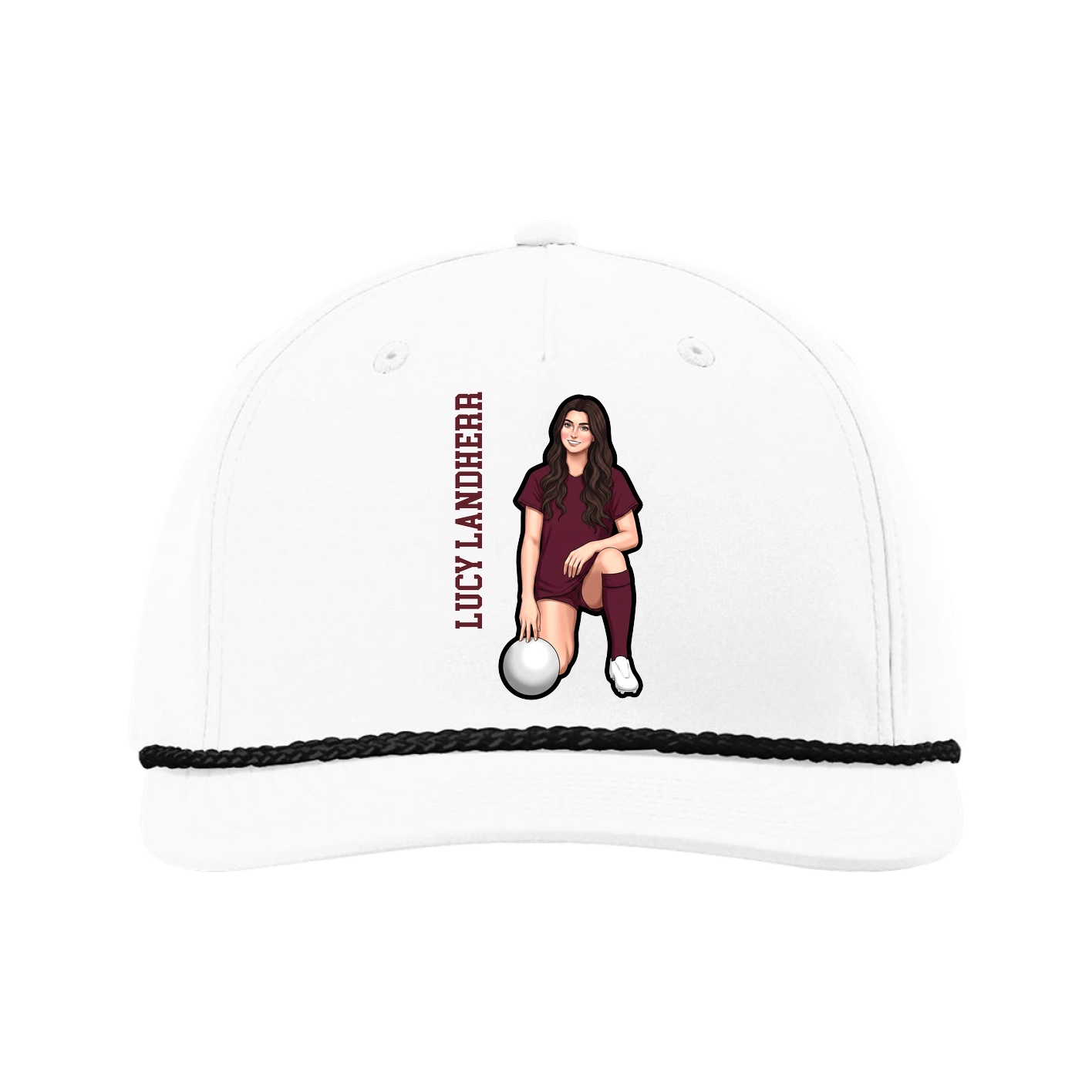 Five-Panel Classic Rope Cap — Name Vertical in White