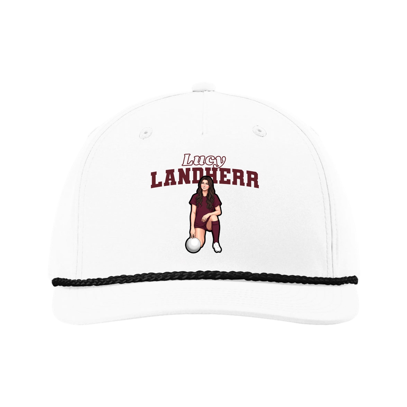 Five-Panel Classic Rope Cap — Name Arch in White