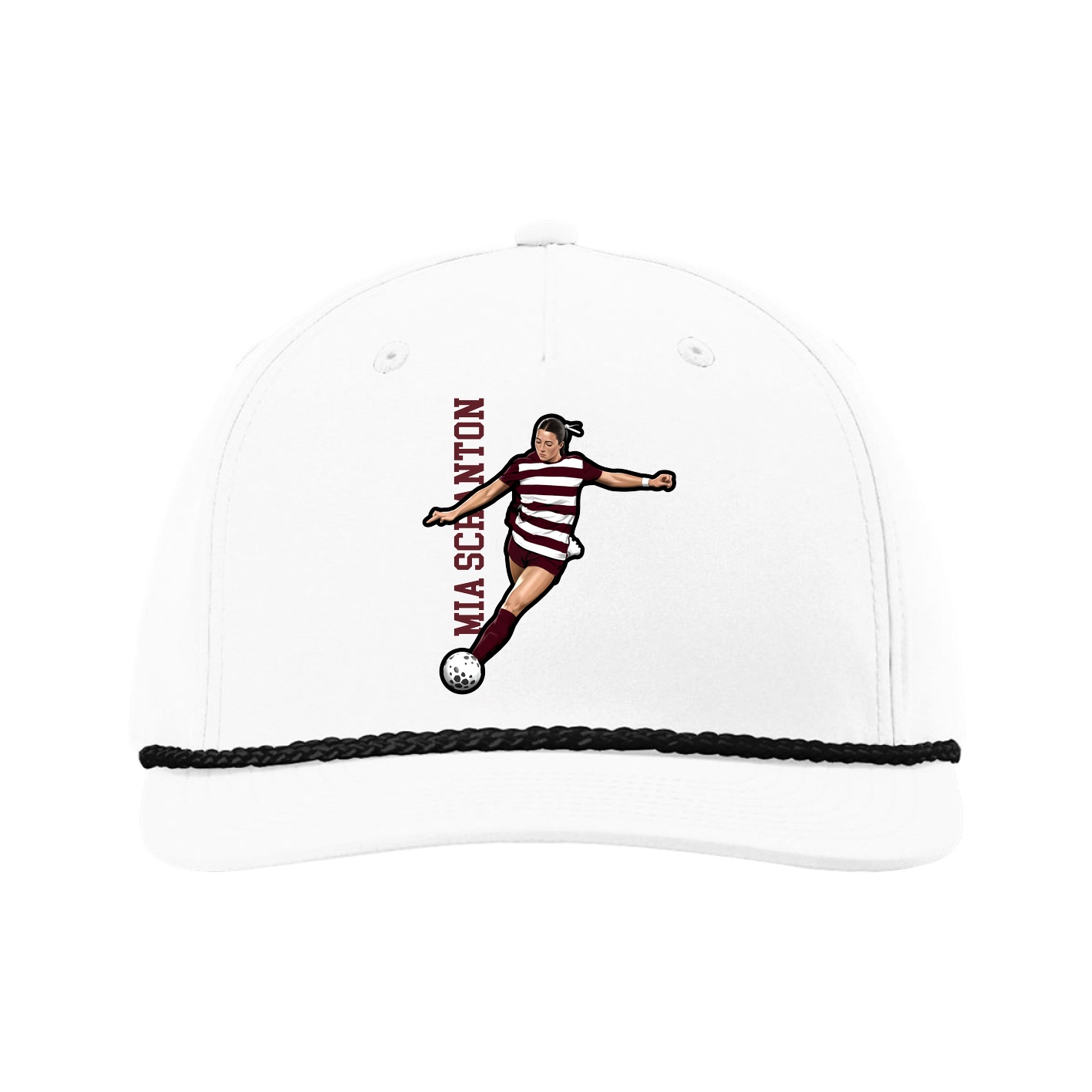 Five-Panel Classic Rope Cap — Name Vertical in White
