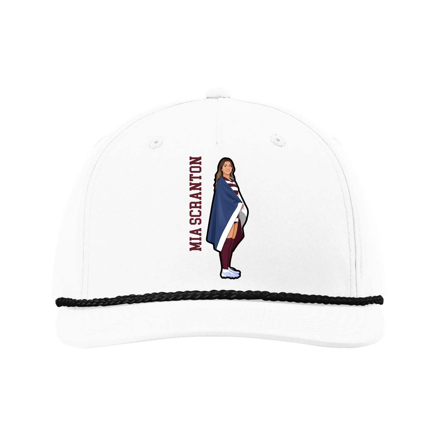 Five-Panel Classic Rope Cap — Name Vertical in White