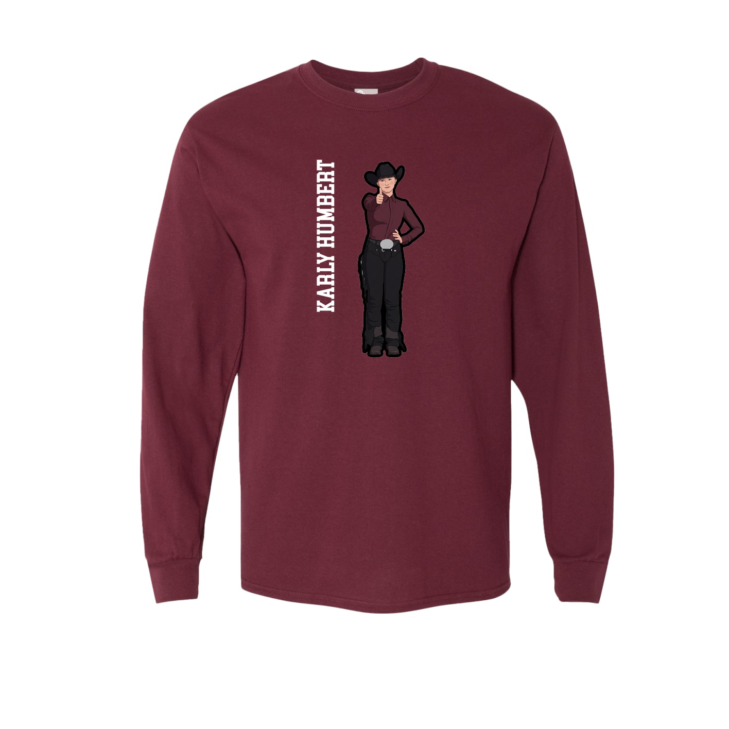 Long Sleeve Tee — Name Vertical in Maroon