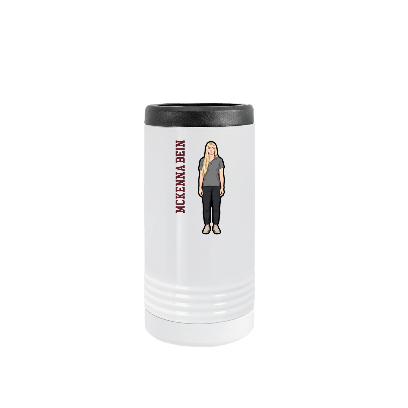 Slim Beverage Holder — Name Vertical in White