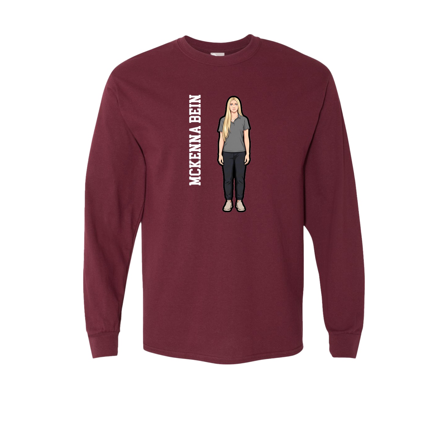 Long Sleeve Tee — Name Vertical in Maroon