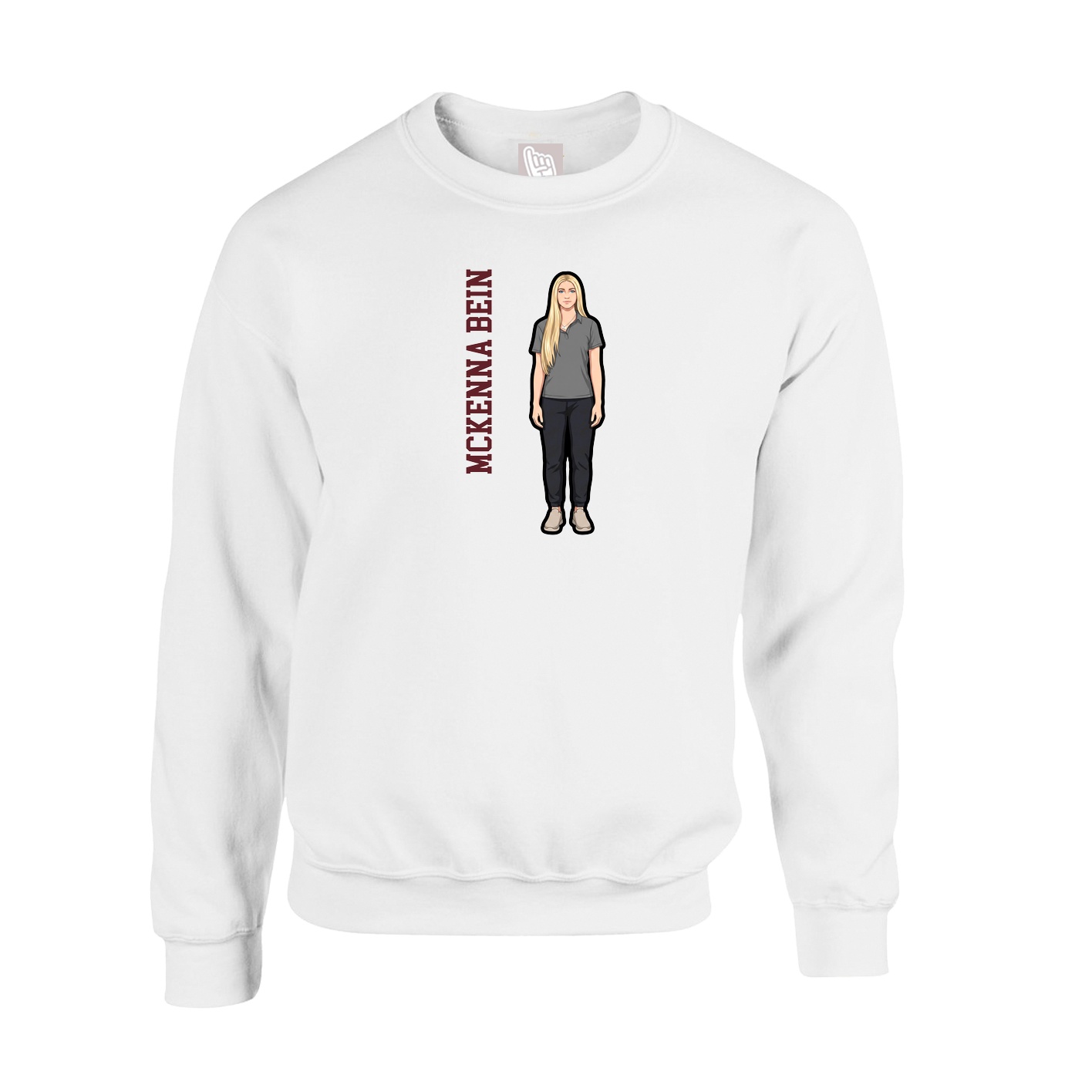 Fleece Crew — Name Vertical in White