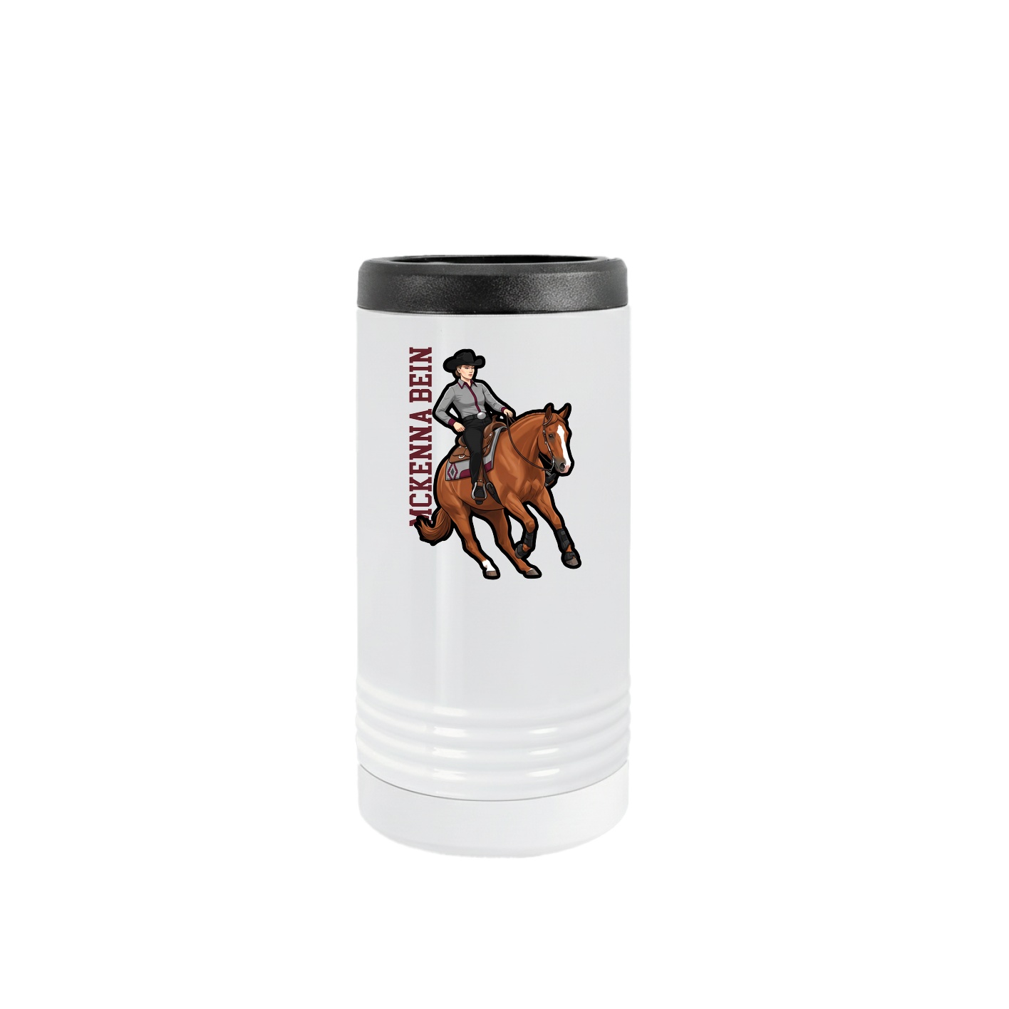 Slim Beverage Holder — Name Vertical in White