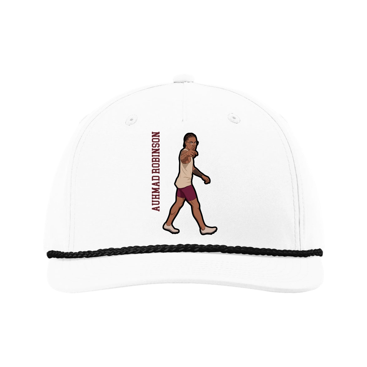 Five-Panel Classic Rope Cap — Name Vertical in White