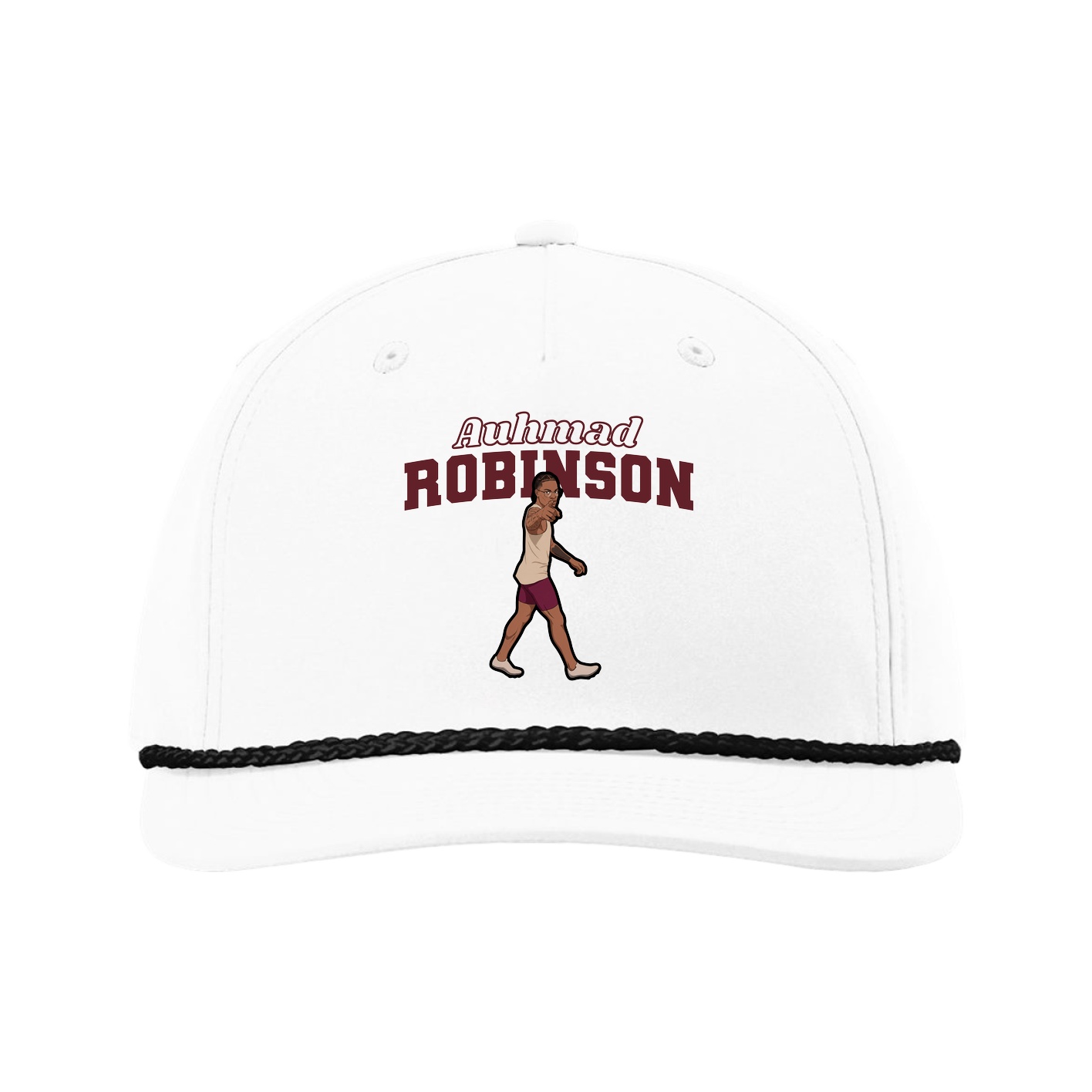 Five-Panel Classic Rope Cap — Name Arch in White