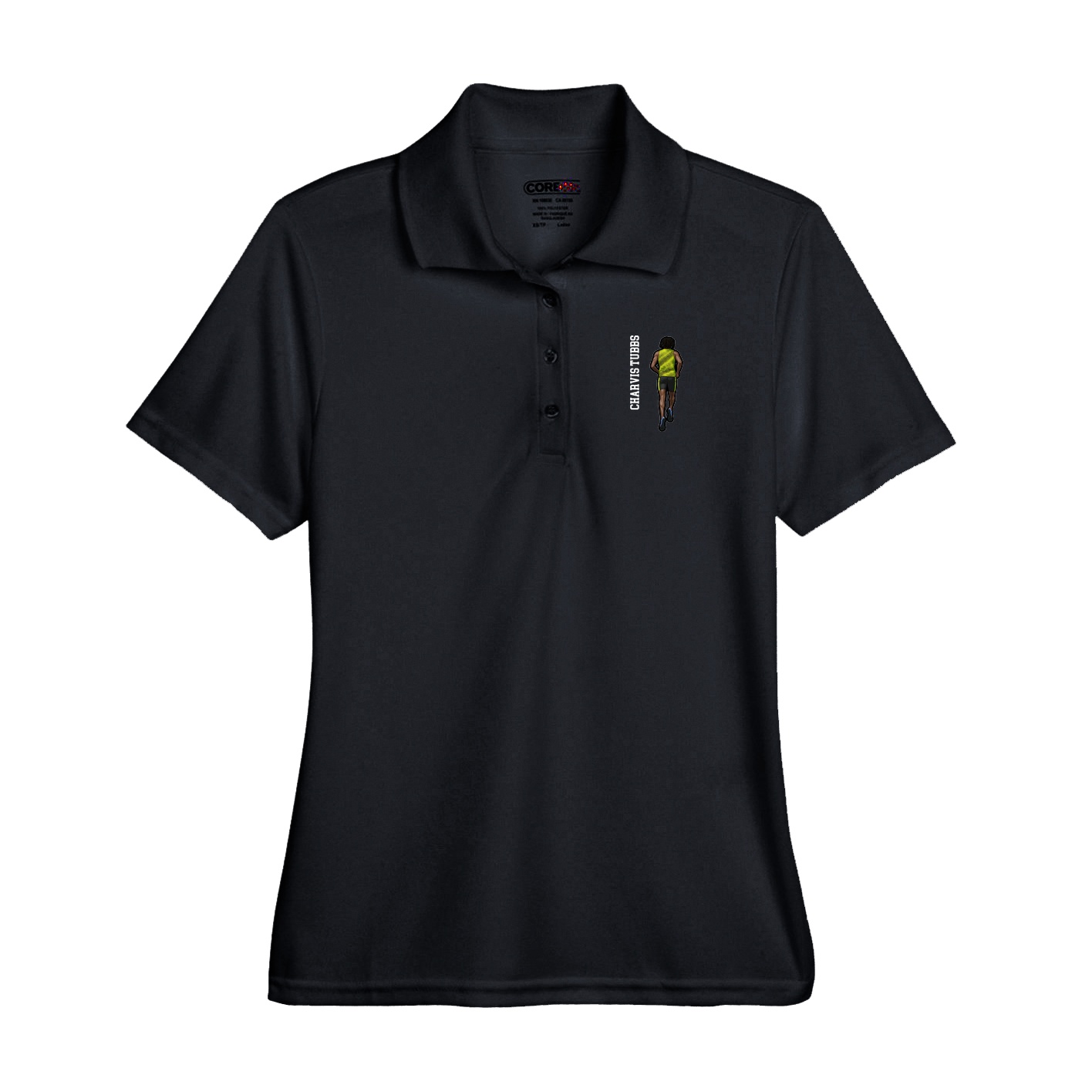 Performance Polo — Name Vertical in Black