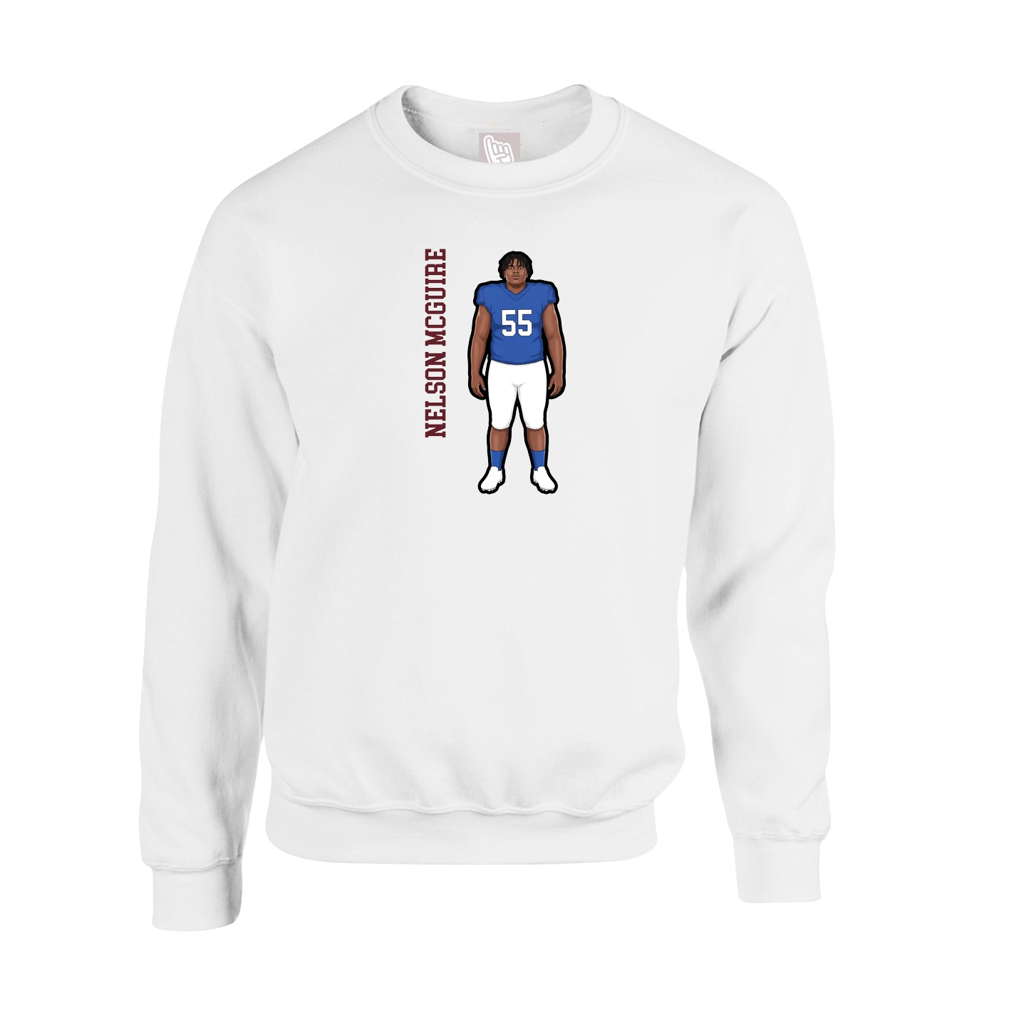 Fleece Crew — Name Vertical in White