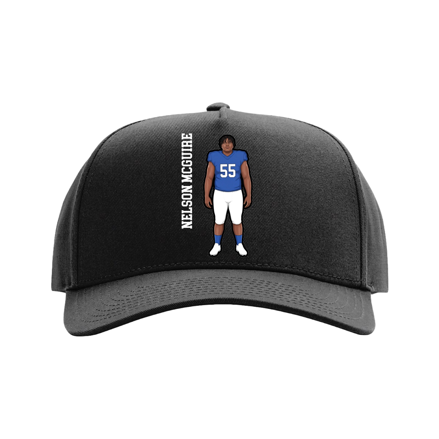 Full Fabric Five-Panel Champ Cap — Name Vertical in Black