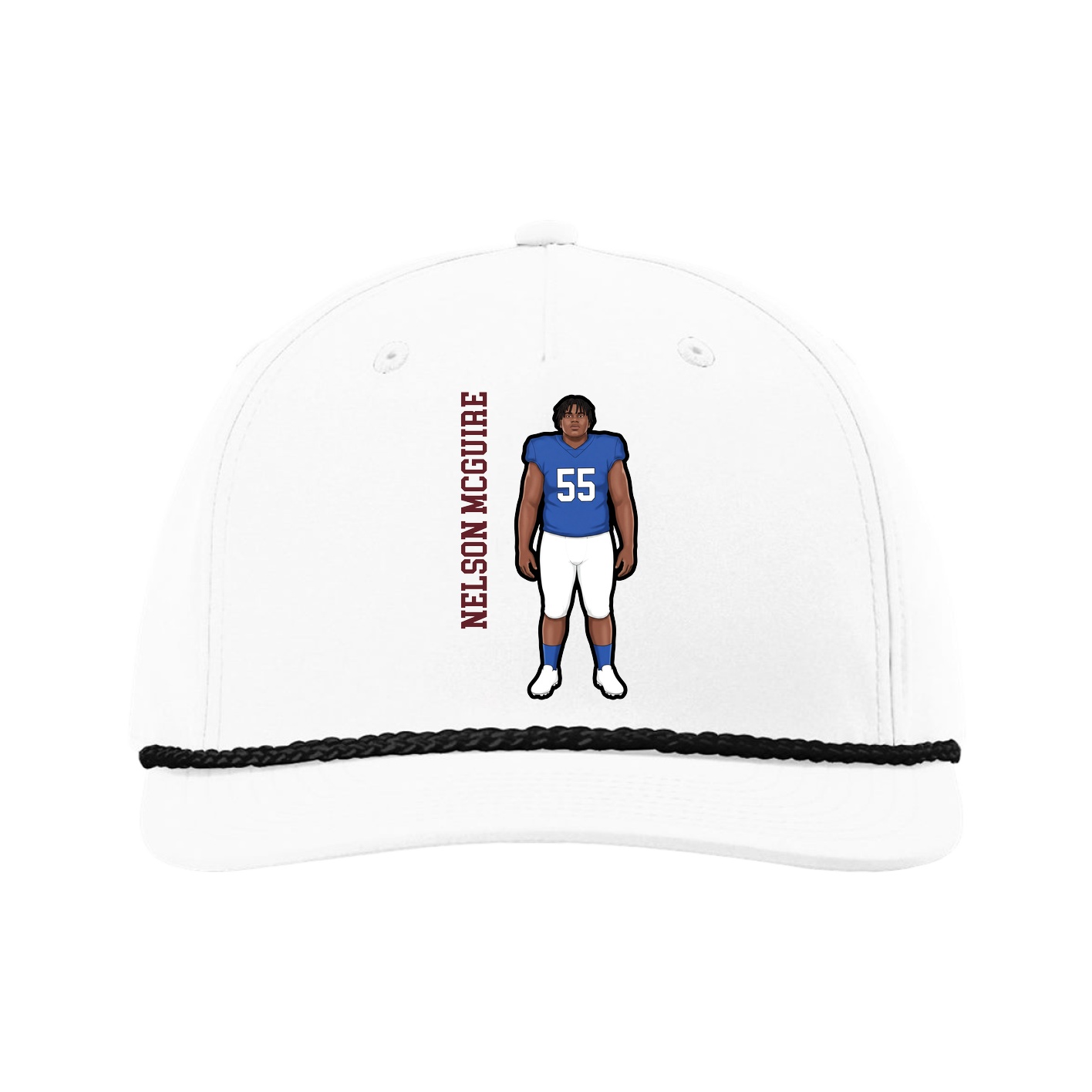 Five-Panel Classic Rope Cap — Name Vertical in White