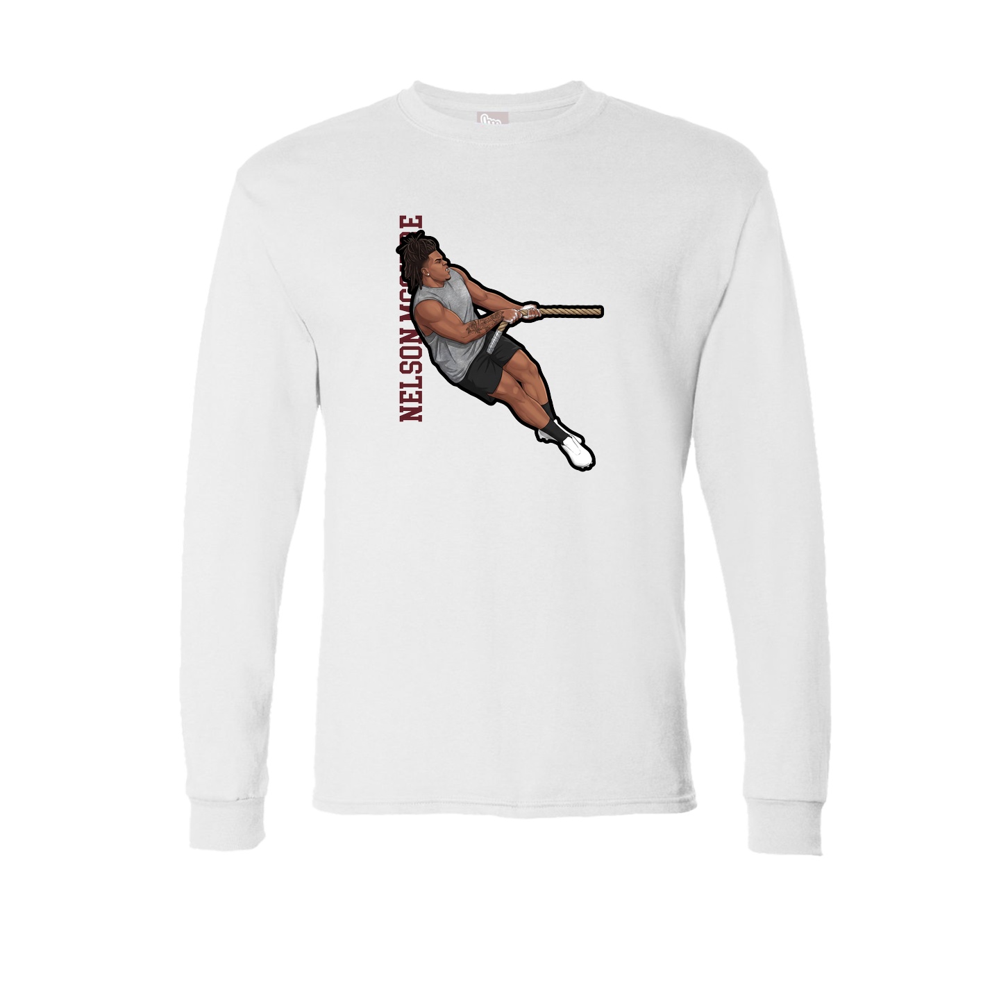 Long Sleeve Tee — Name Vertical in White