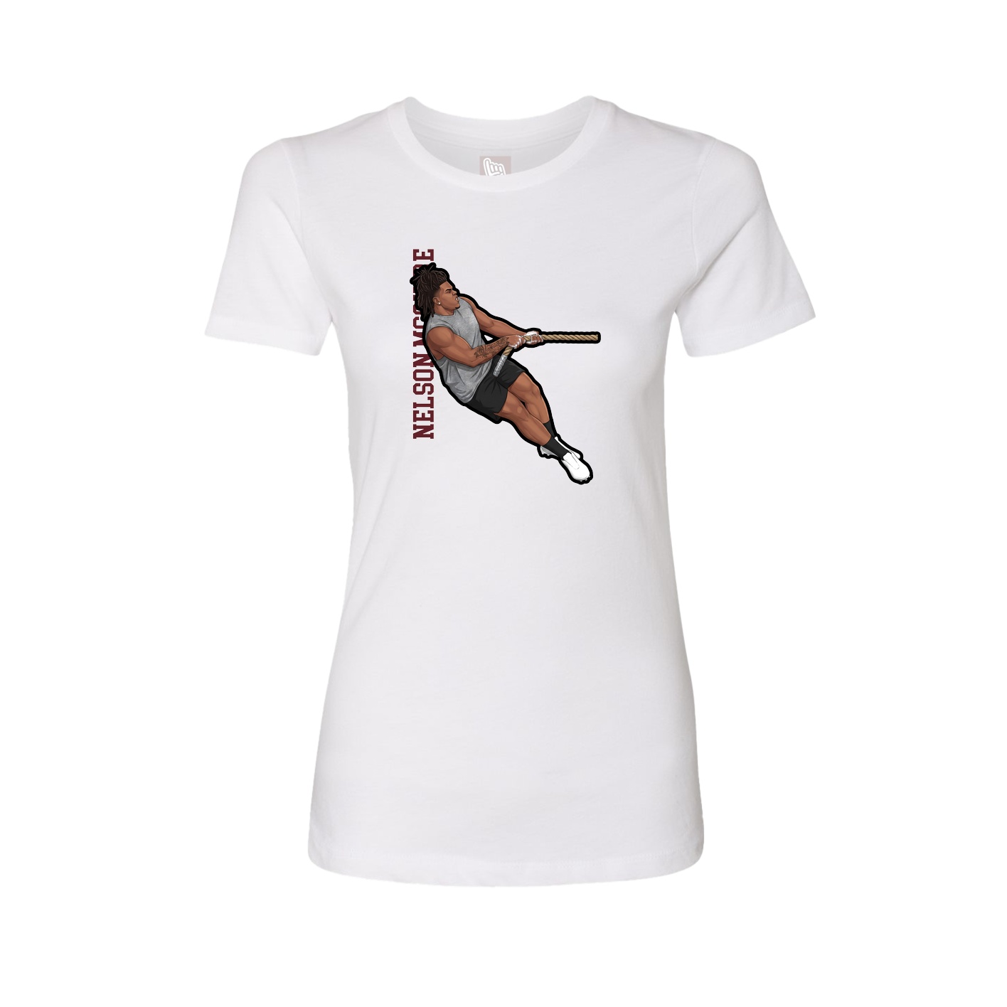Fitted Women's Tee — Name Vertical in White