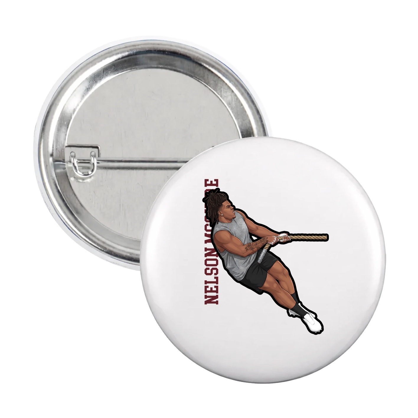 Game Day Button — Name Vertical in White