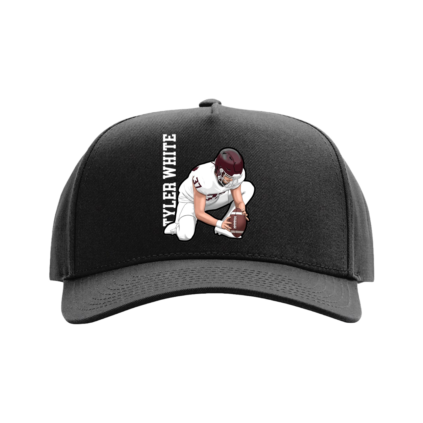 Full Fabric Five-Panel Champ Cap — Name Vertical in Black