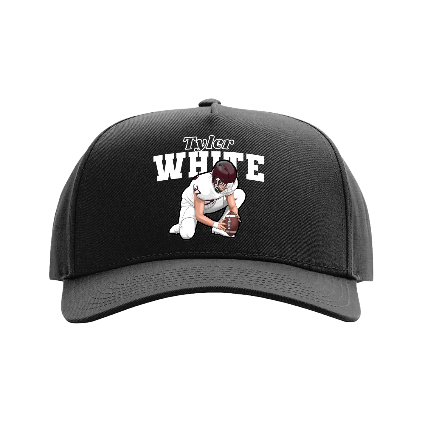 Full Fabric Five-Panel Champ Cap — Name Arch in Black