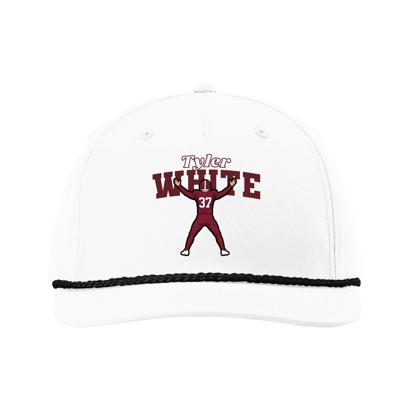 Five-Panel Classic Rope Cap — Name Arch in White