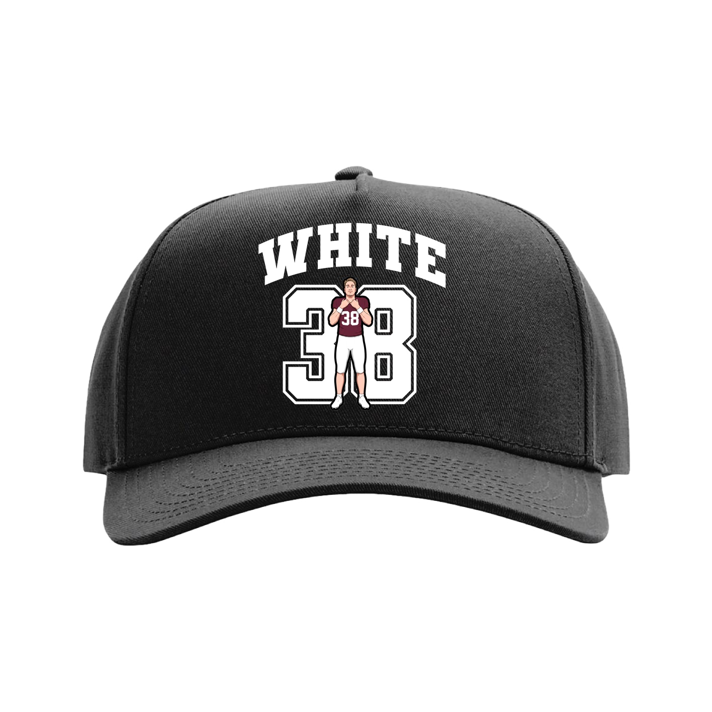 Full Fabric Five-Panel Champ Cap — Number in Black