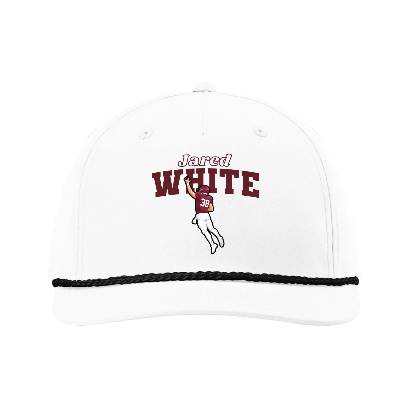 Five-Panel Classic Rope Cap — Name Arch in White
