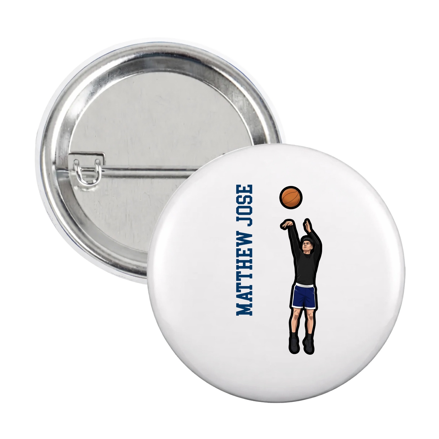 Game Day Button — Name Vertical in White