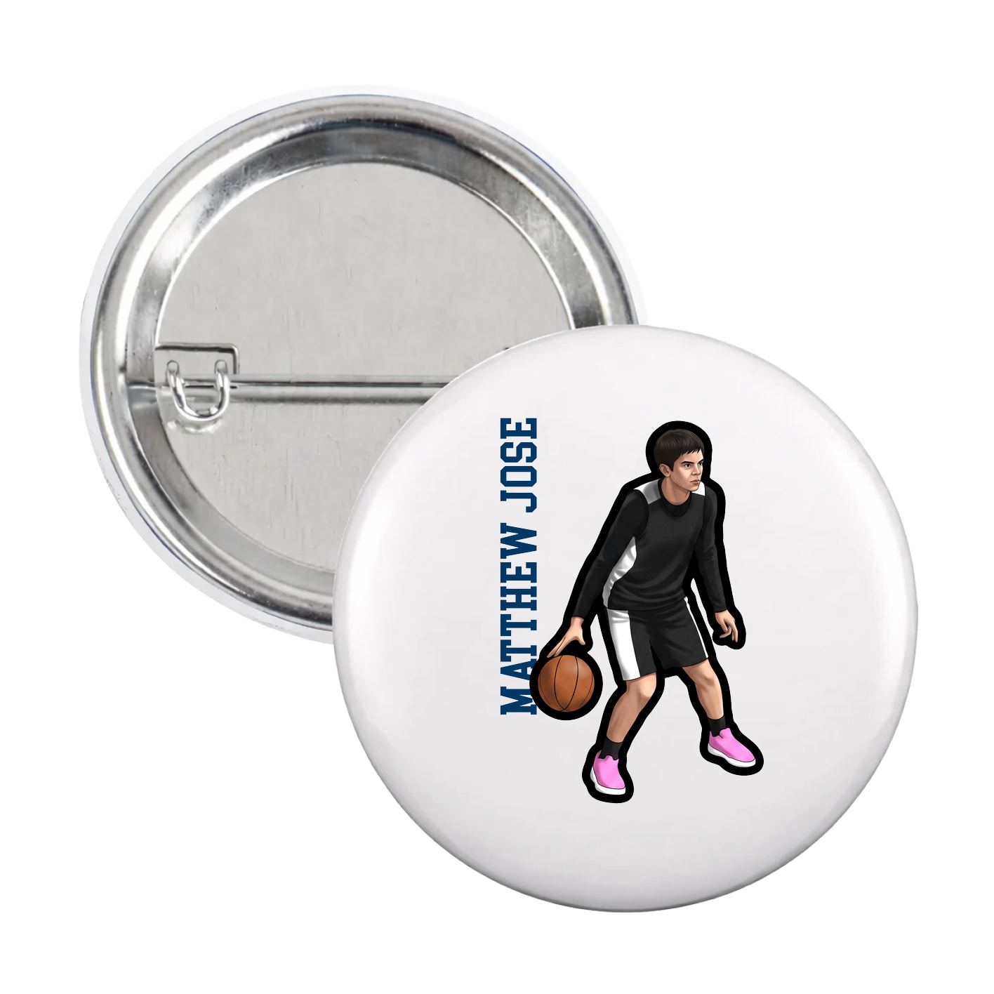 Game Day Button — Name Vertical in White
