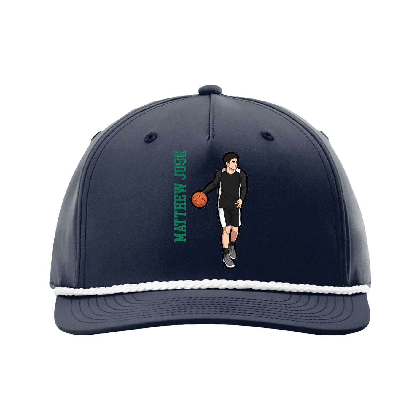 Five-Panel Classic Rope Cap — Name Vertical in Navy