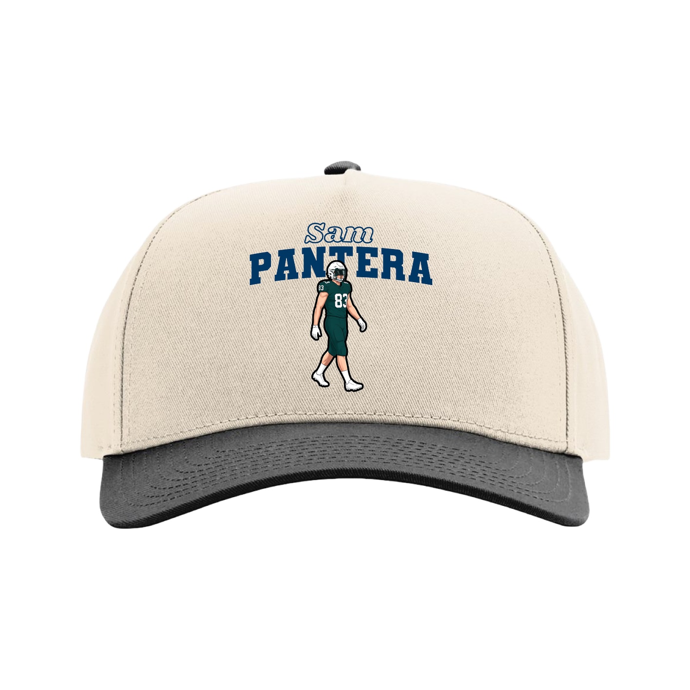 Full Fabric Five-Panel Champ Cap — Name Arch in Cream/Black