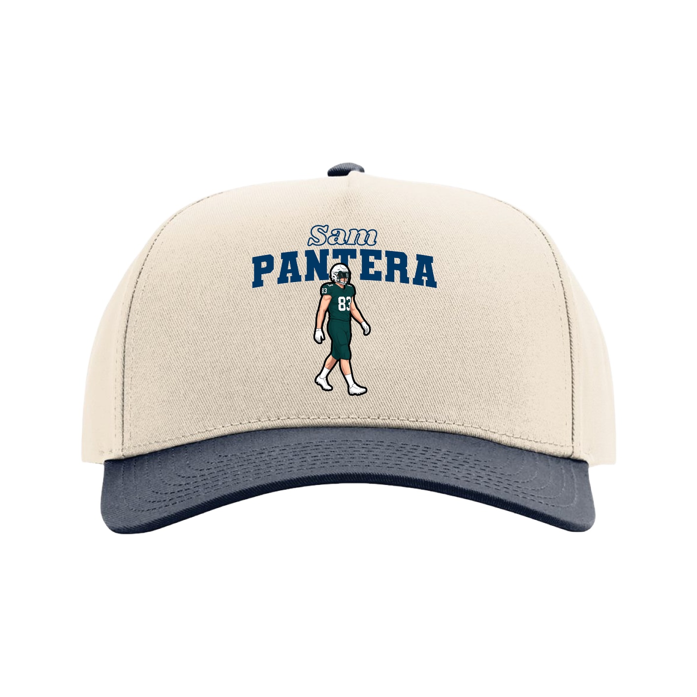 Full Fabric Five-Panel Champ Cap — Name Arch in Cream/Navy