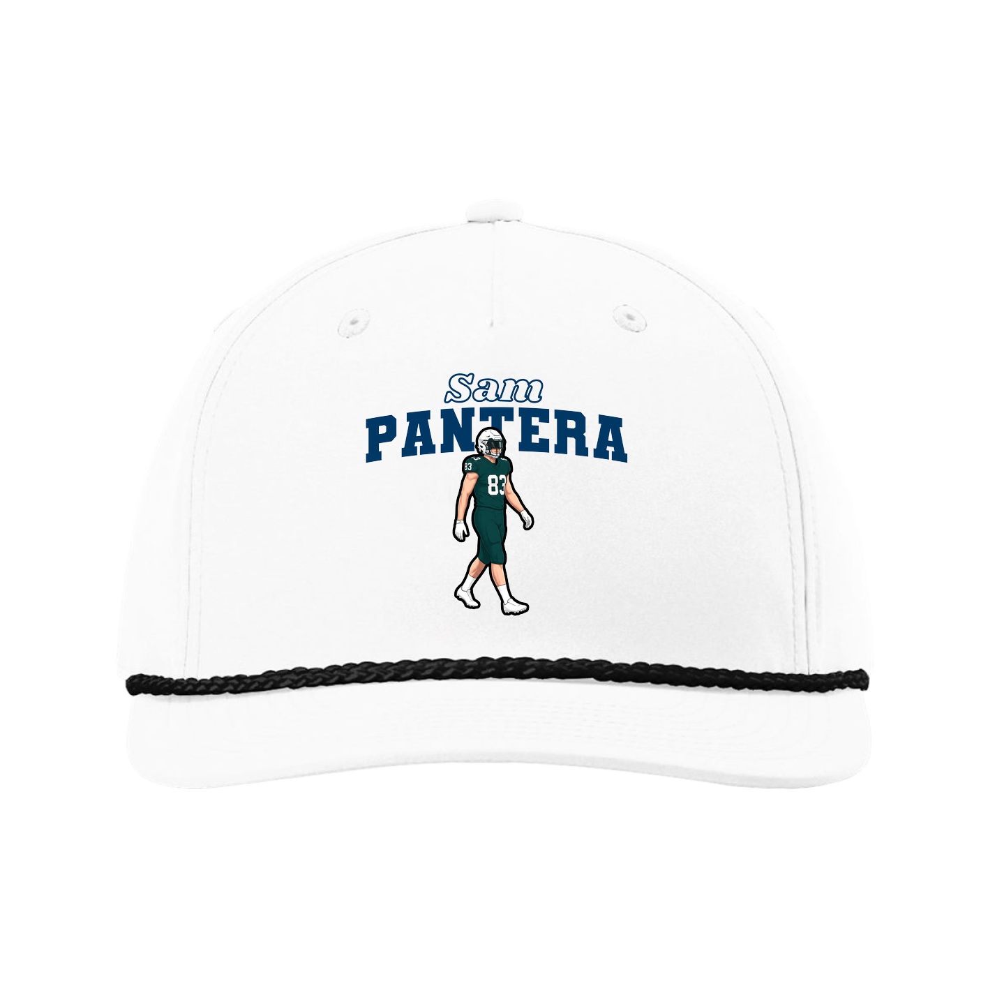 Five-Panel Classic Rope Cap — Name Arch in White