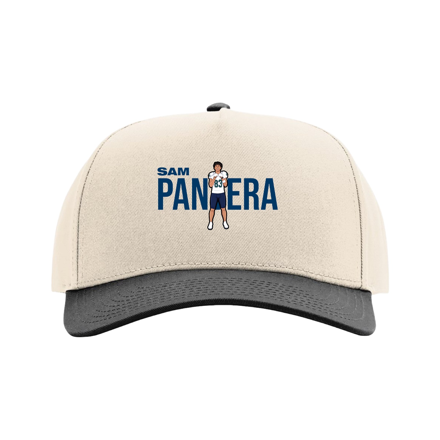 Full Fabric Five-Panel Champ Cap — Player Name in Cream/Black
