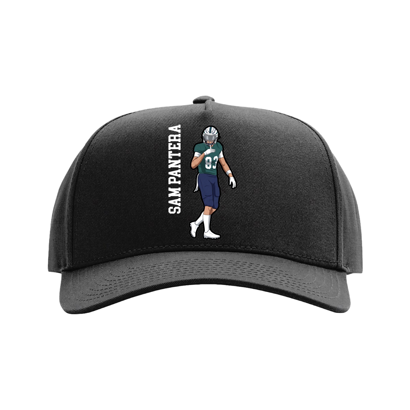 Full Fabric Five-Panel Champ Cap — Name Vertical in Black