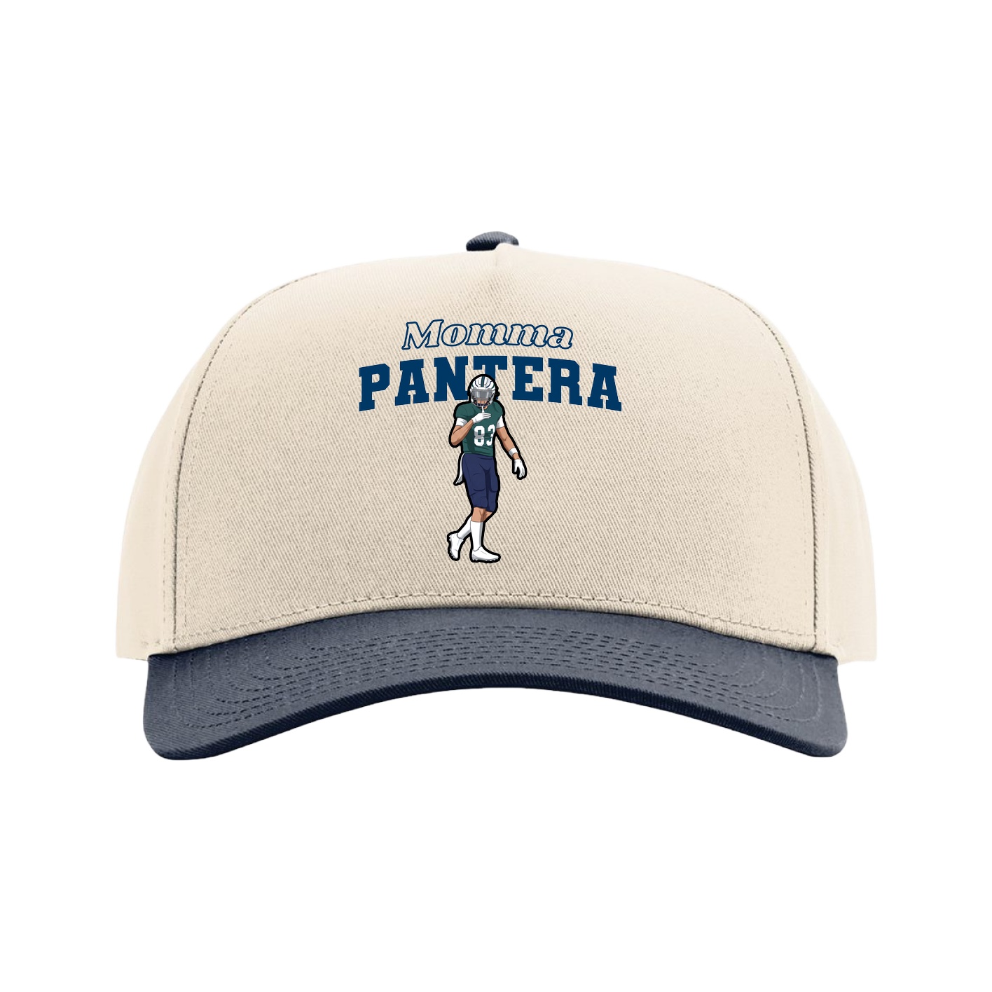 Full Fabric Five-Panel Champ Cap — Mothers Day Block in Cream/Navy
