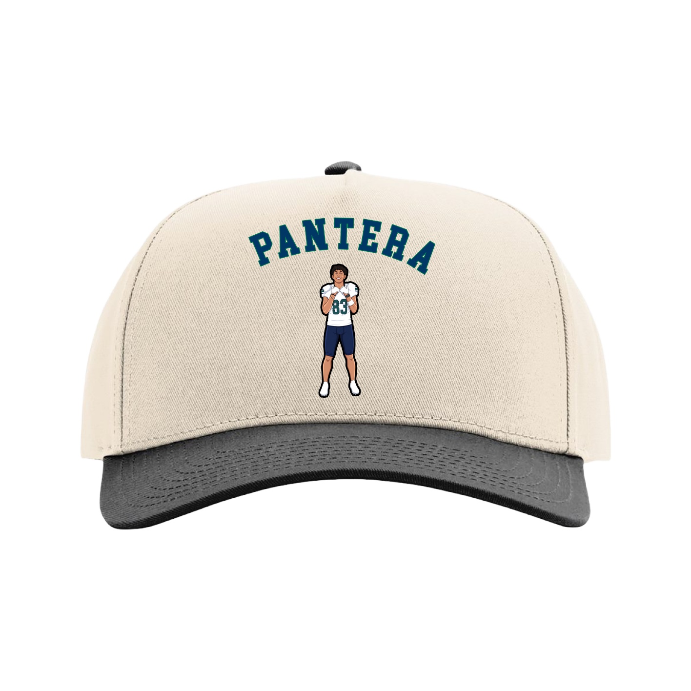 Full Fabric Five-Panel Champ Cap — Shirsey Arch in Cream/Black
