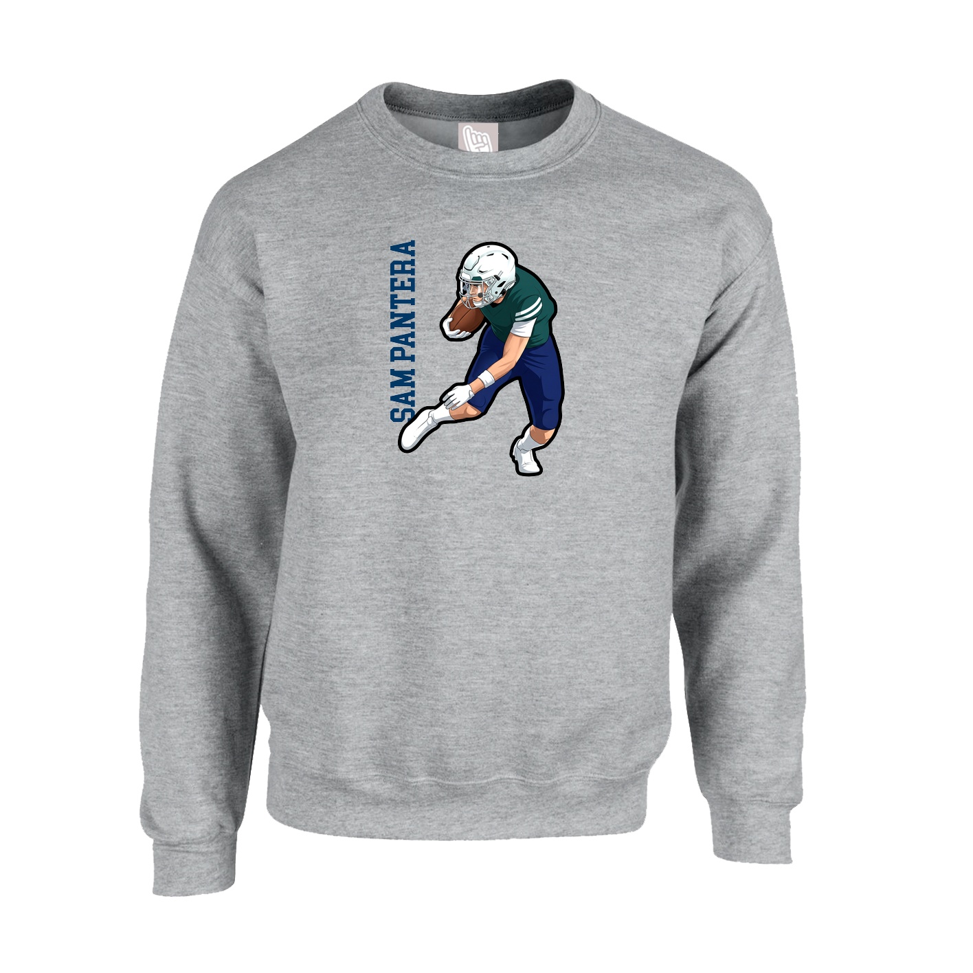 Fleece Crew — Name Vertical in Grey