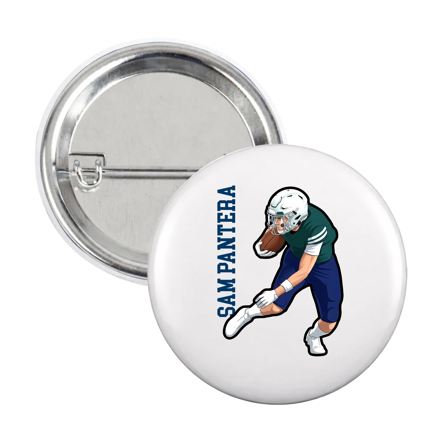 Game Day Button — Name Vertical in White