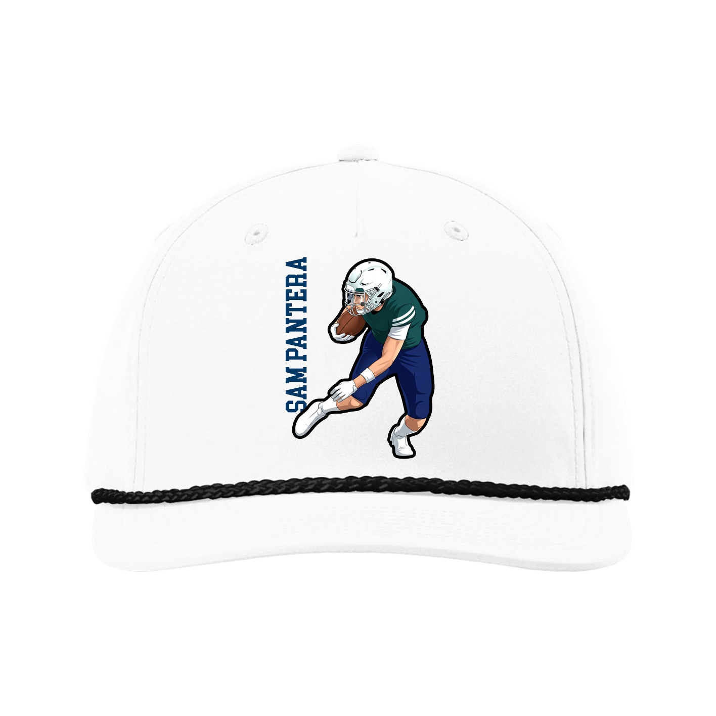 Five-Panel Classic Rope Cap — Name Vertical in White