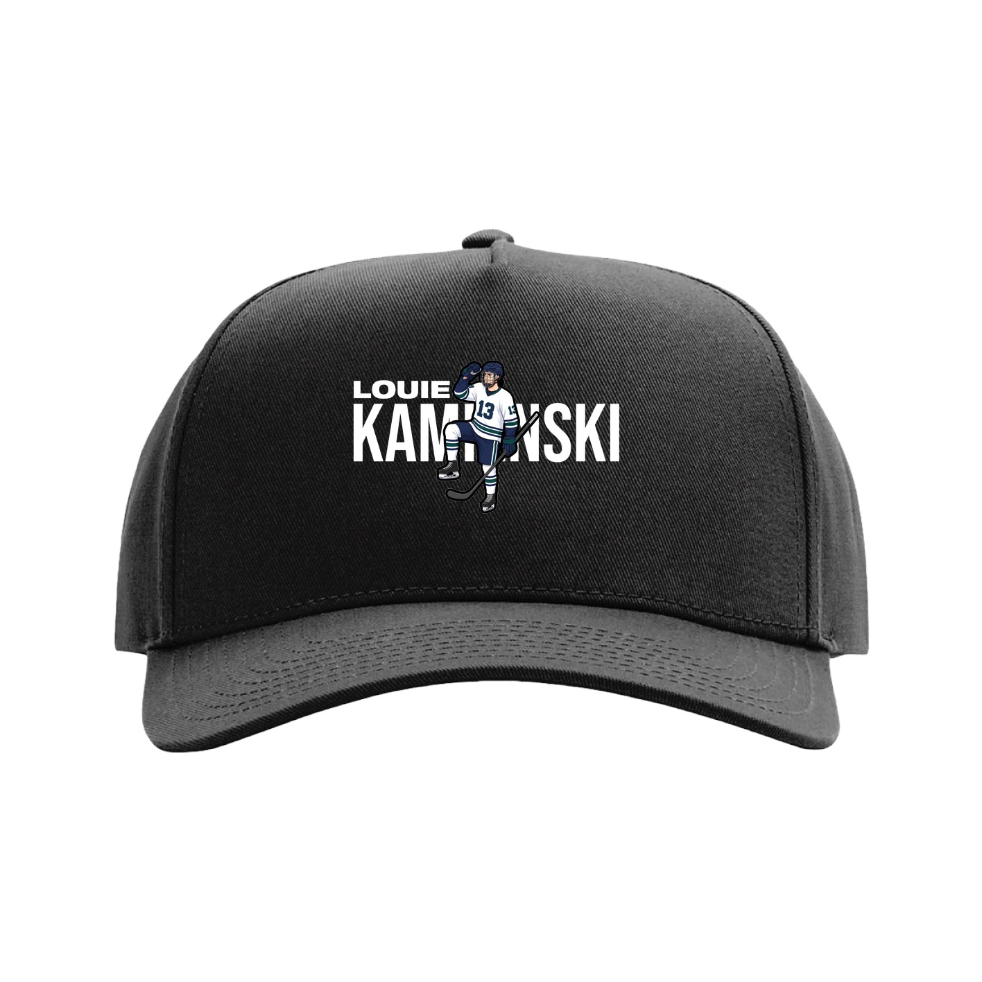 Full Fabric Five-Panel Champ Cap — Player Name in Black