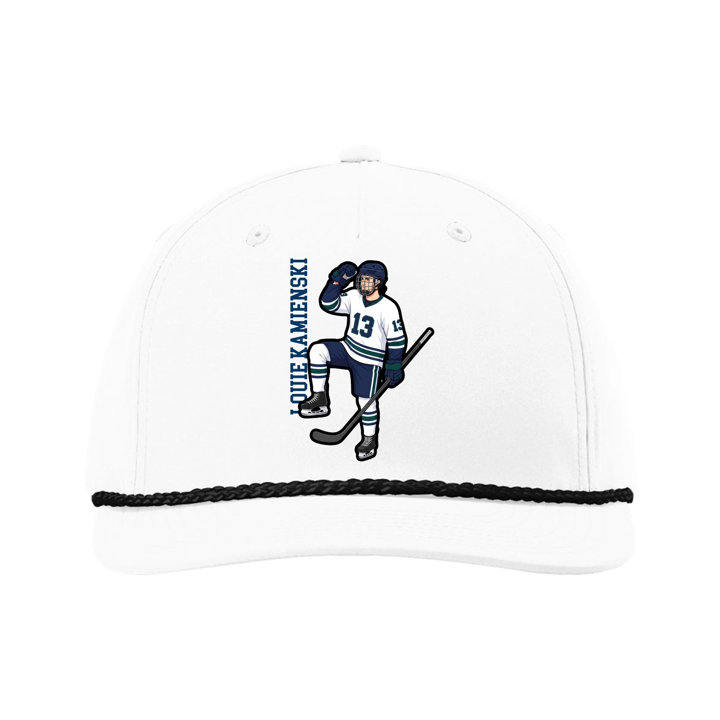 Five-Panel Classic Rope Cap — Name Vertical in White