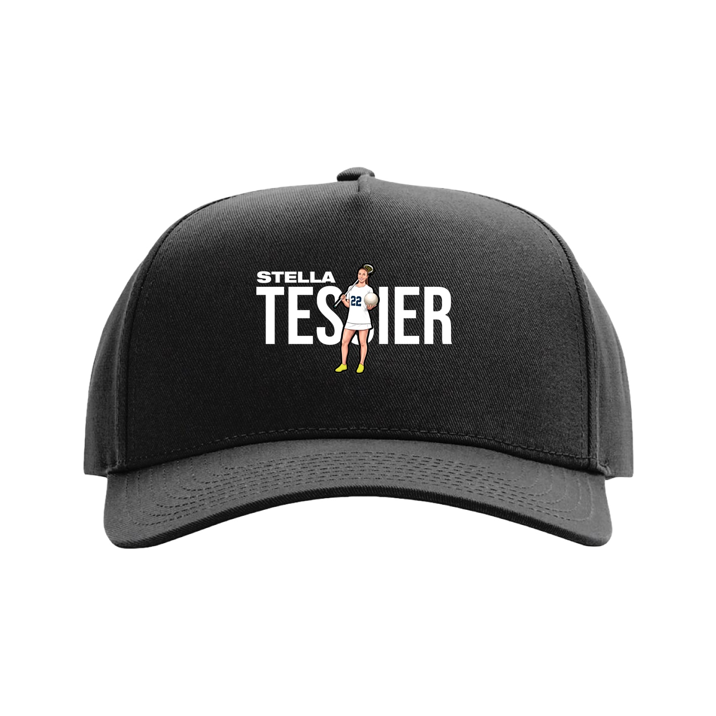Full Fabric Five-Panel Champ Cap — Player Name in Black