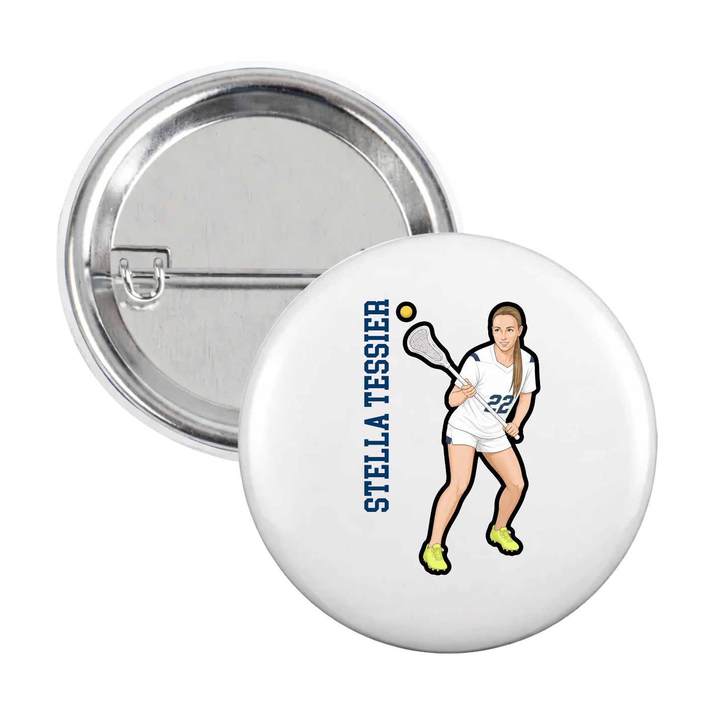 Game Day Button — Name Vertical in White
