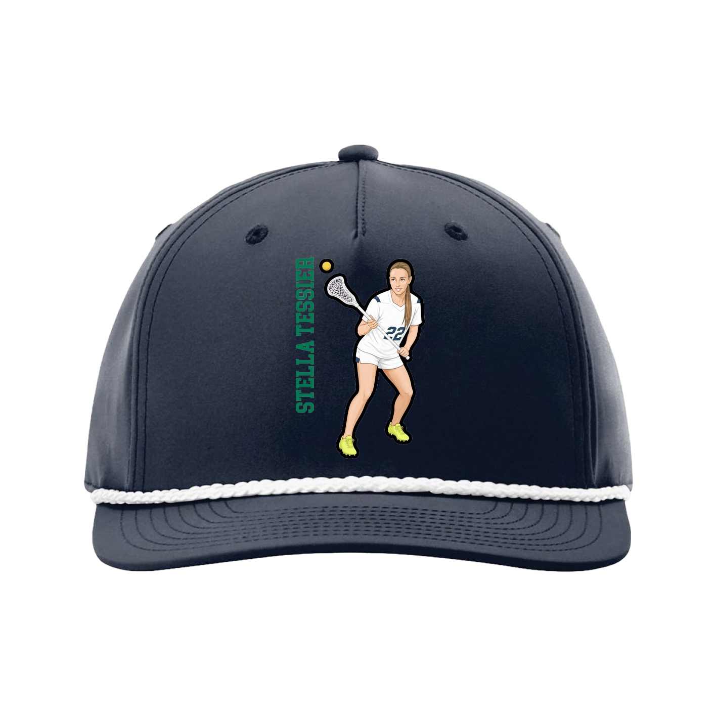 Five-Panel Classic Rope Cap — Name Vertical in Navy