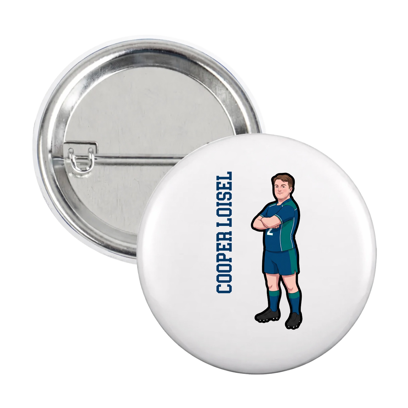 Game Day Button — Name Vertical in White
