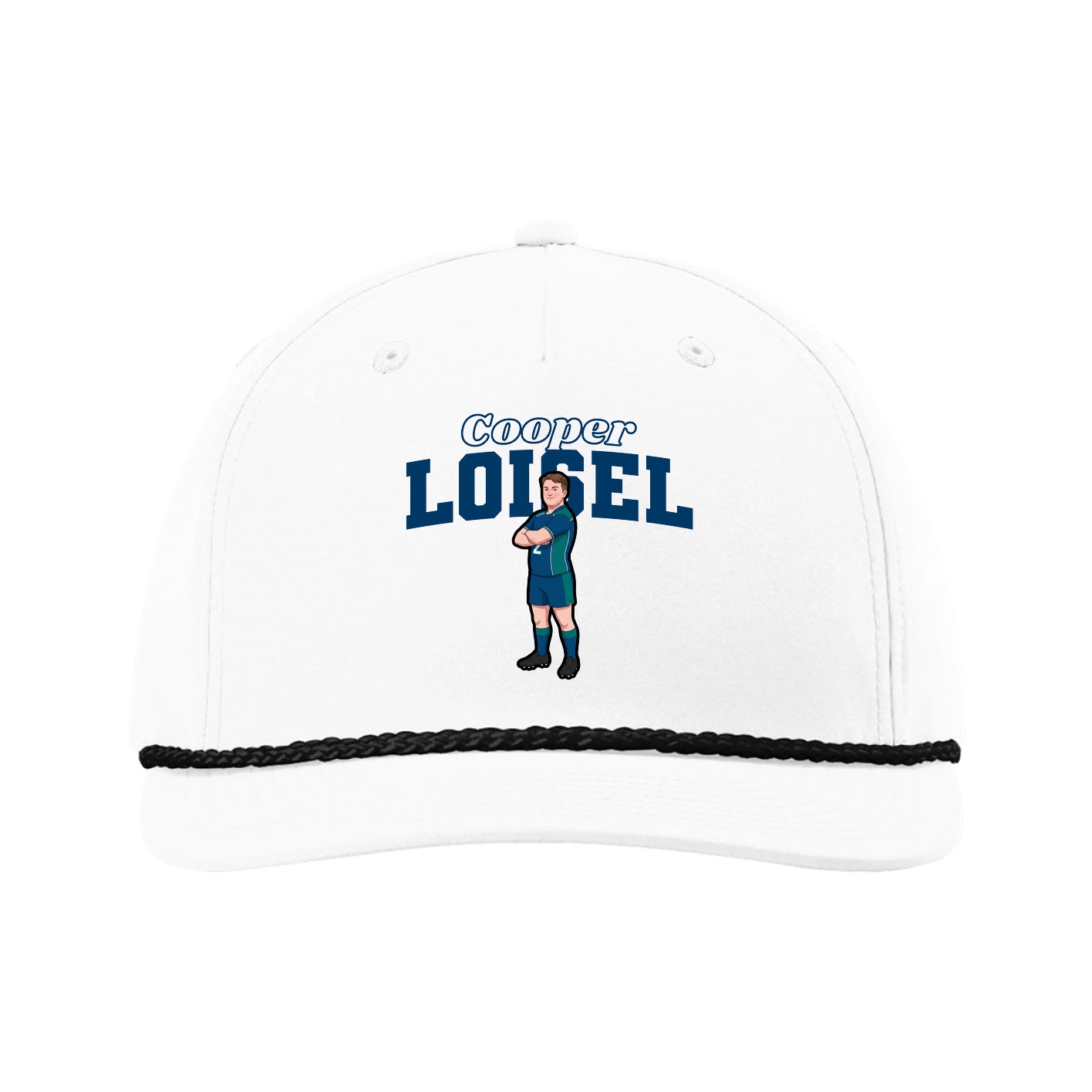 Five-Panel Classic Rope Cap — Name Arch in White