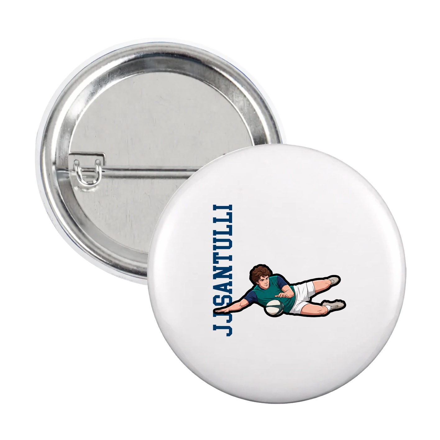 Game Day Button — Name Vertical in White
