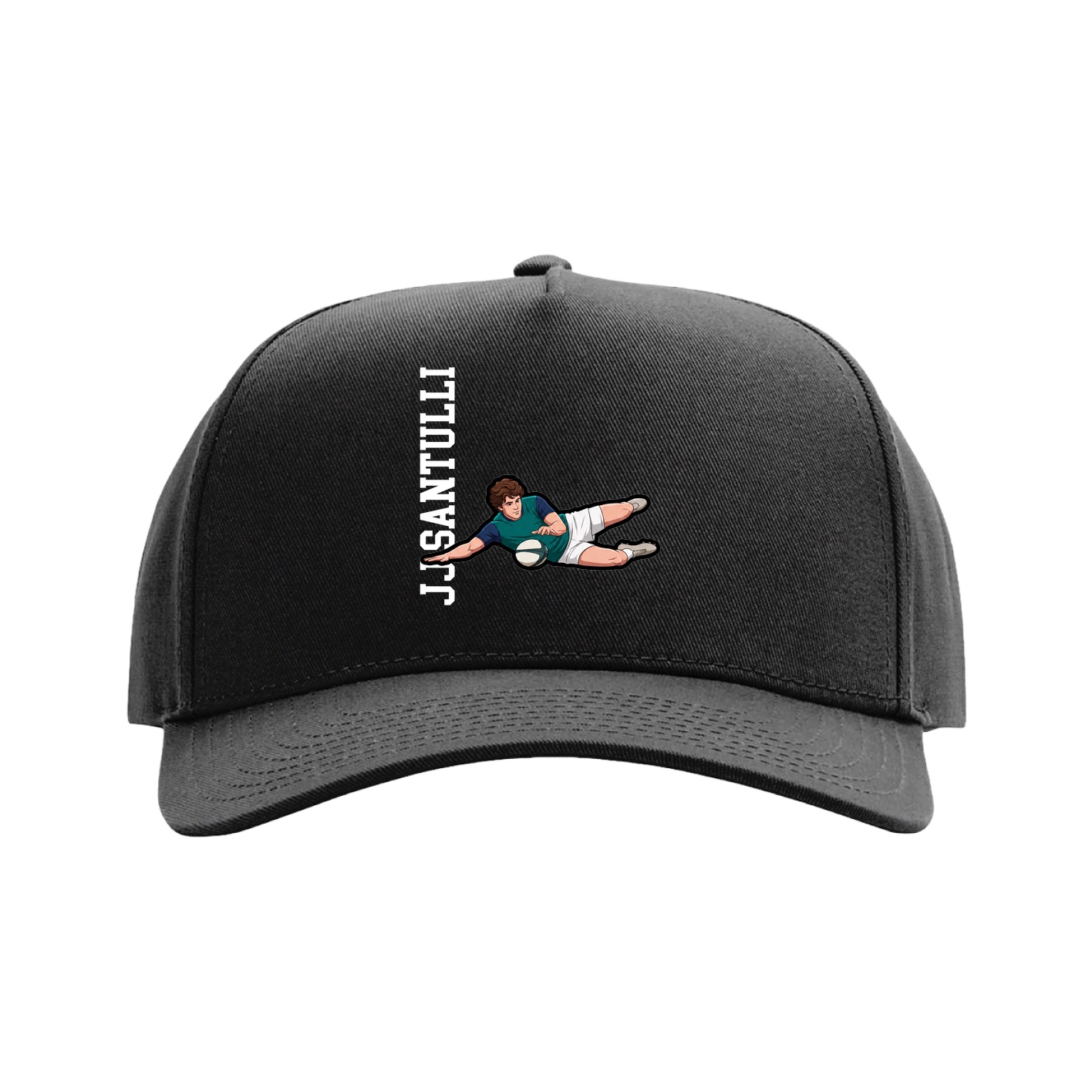 Full Fabric Five-Panel Champ Cap — Name Vertical in Black