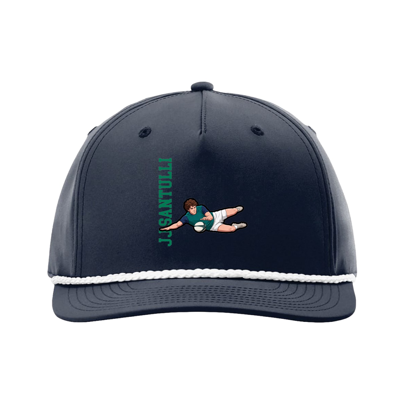 Five-Panel Classic Rope Cap — Name Vertical in Navy