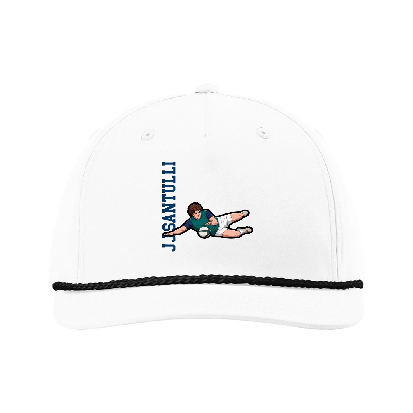 Five-Panel Classic Rope Cap — Name Vertical in White
