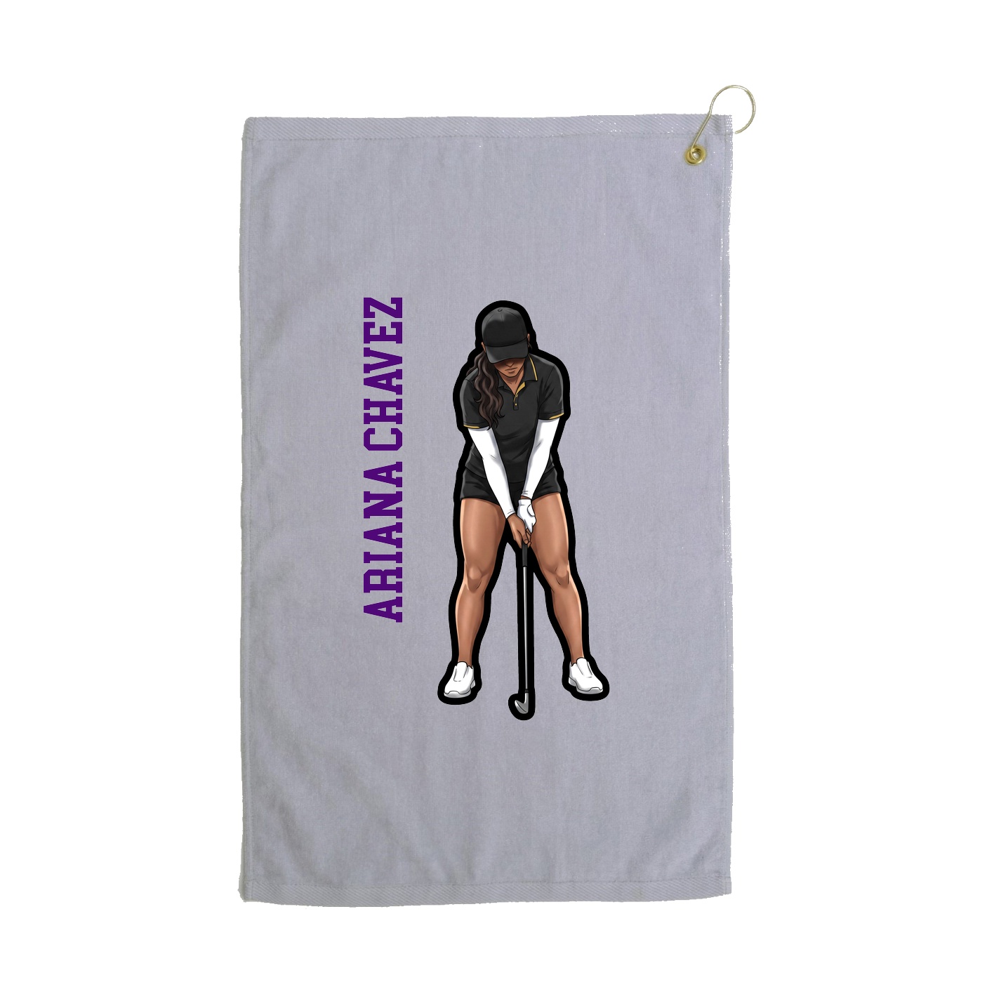 Golf Towel — Name Vertical in Grey