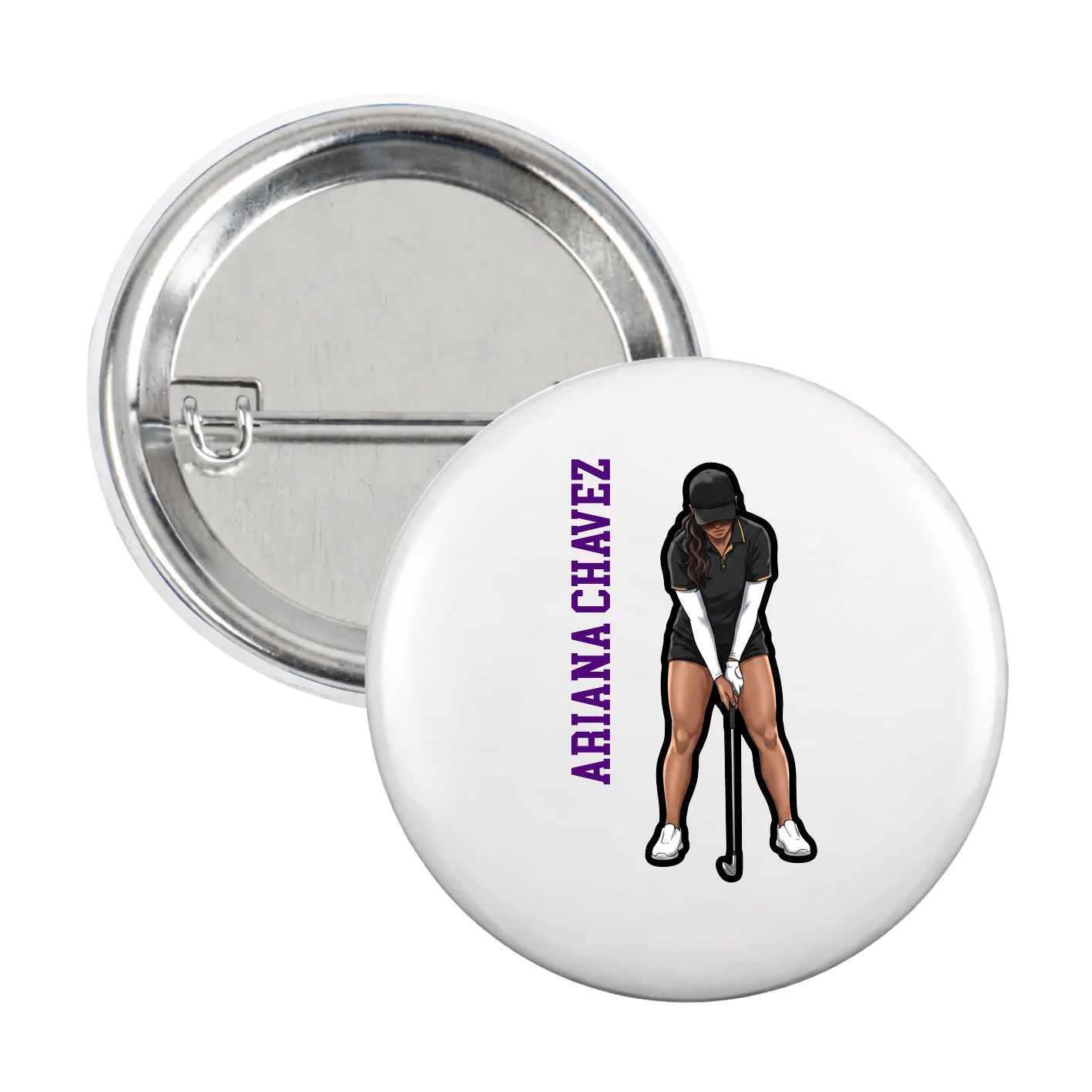 Game Day Button — Name Vertical in White