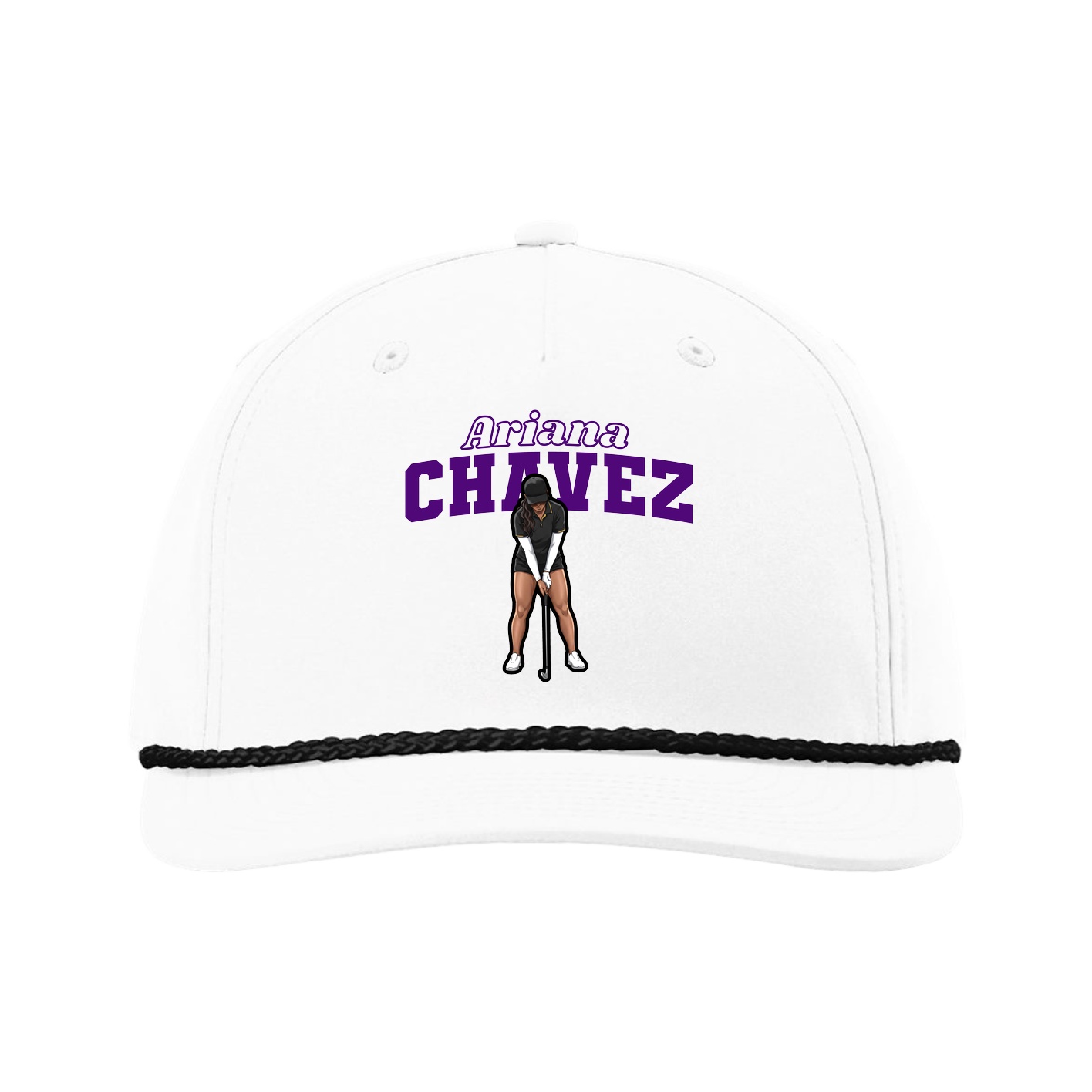 Five-Panel Classic Rope Cap — Name Arch in White